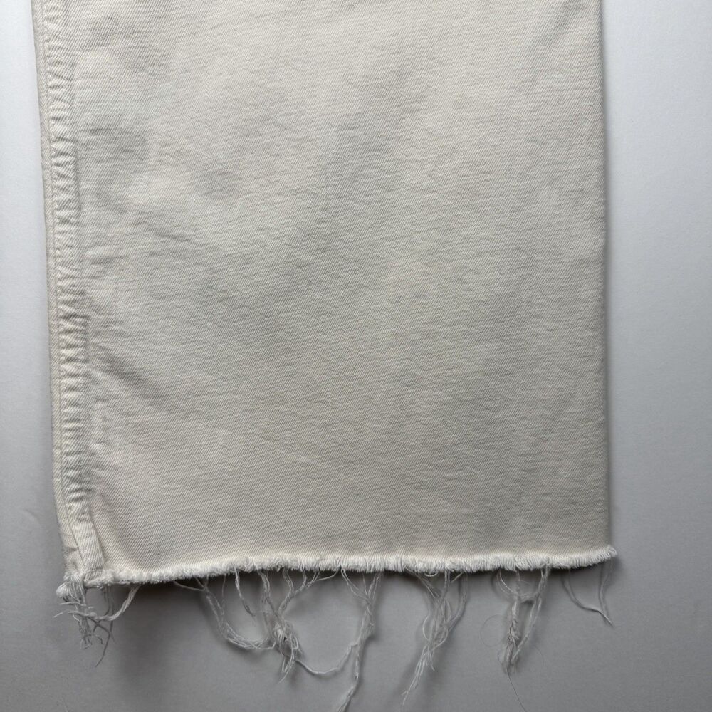 Zara Marine Straight Cream Denim Jeans Raw Hem Wide Leg Size 8 28” Inseam - Picture 4 of 12